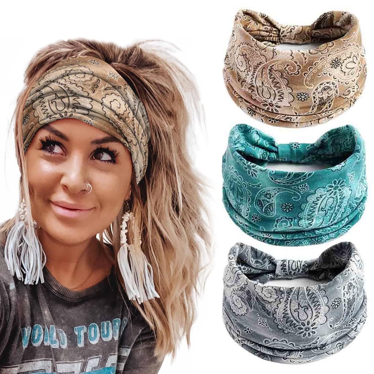 Proberos 3PCs Women's Hair Band, Gym HeadbandsHeadbands for Women, Premium Stretchy Bohemian Head Bands Hair Accessories, Elastic hair band for women Wear for Yoga, Badminton, Marathons, Cycling Proberos 3PCs Women's Hair Band, Gym HeadbandsHeadbands for Women, Premium Stretchy Bohemian Head Bands Hair Accessories, Elastic hair band for women Wear for Yoga, Badminton, Marathons, Cycling
